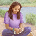 Digital Painting of Navajo Girl Weaving a Basket. From Navajo book: My Family