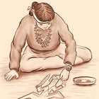 Illustration of Navajo Sandpainting Ceremony for book: The Clan Book